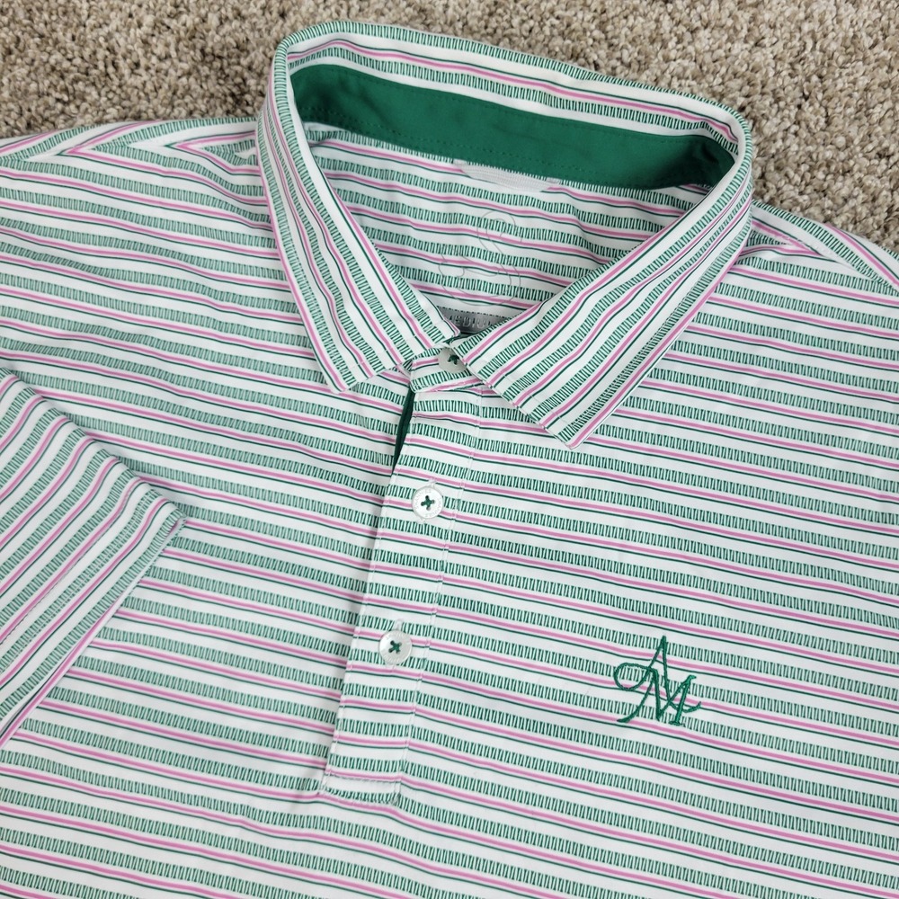 Swannies Golf Mens Medium White Green Striped Performance Stretch Polo SS